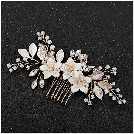 Photo 1 of SWEETV Wedding Hair Comb Clip Bridal Crystal Wedding Hair Accessories for Brides and Bridesmaid, Gold
