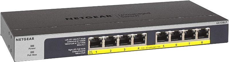 Photo 1 of NETGEAR 8-Port Gigabit Ethernet Unmanaged PoE Switch (GS108LP) - with 8 x PoE+ @ 60W Upgradeable, Desktop, Wall Mount or Rackmount, and Limited Lifetime Protection
