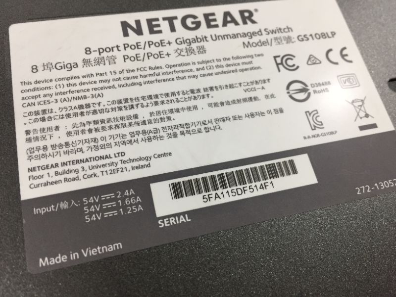 Photo 3 of NETGEAR 8-Port Gigabit Ethernet Unmanaged PoE Switch (GS108LP) - with 8 x PoE+ @ 60W Upgradeable, Desktop, Wall Mount or Rackmount, and Limited Lifetime Protection
