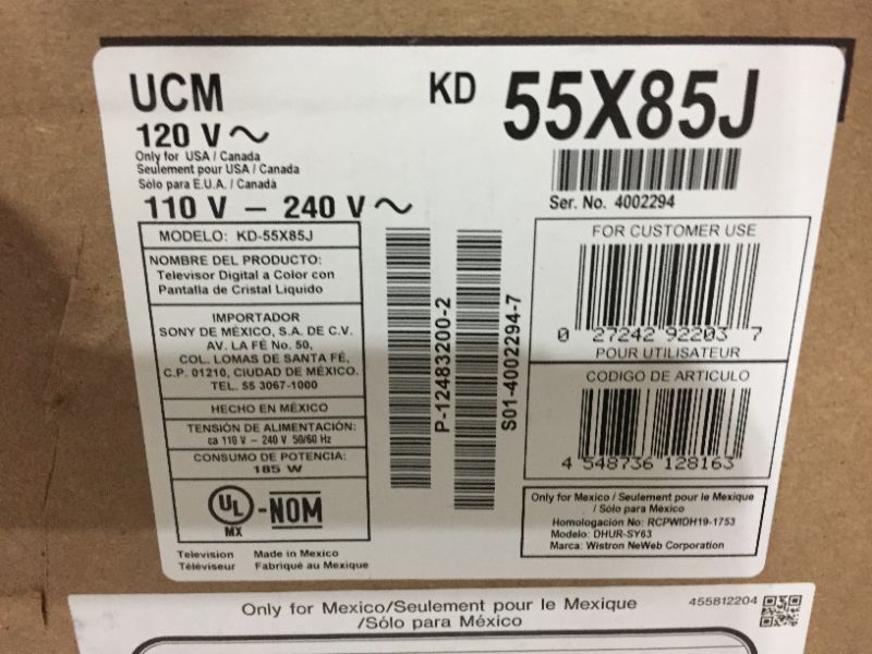 Photo 1 of Sony 55" Class 4K Ultra HD LED Smart Google TV with Dolby Vision HDR - KD55X85J
