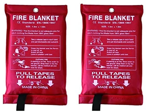 Photo 1 of 2 Pack Fire Blanket, Walkoson Fiberglass Fire Blanket for Home, Kitchen, Office, Warehouse, 47''x47'' Fire Retardant Blanket with Gloves ¡­
