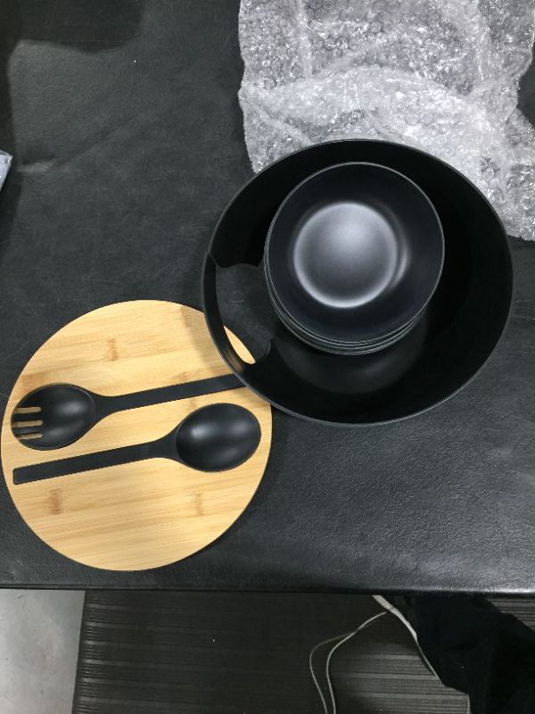 Photo 2 of Aura Salad Bowl With Serving Utensils, Cutting Board And Serving Bowls