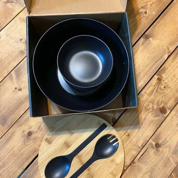 Photo 1 of Aura Salad Bowl With Serving Utensils, Cutting Board And Serving Bowls