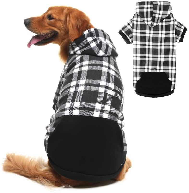 Photo 1 of BINGPET Plaid Dog Hoodie Dog Fleece Sweater with Hat Pet Winter Clothes Warm Sweater Coat for Large Dogs