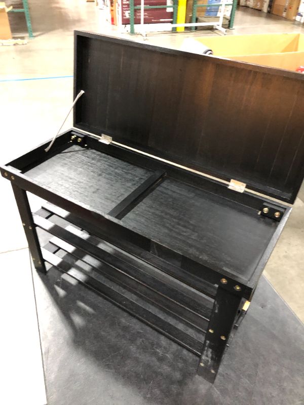 Photo 2 of Black Wooden Bench w/ Storage 27.5" x 11" x 18"