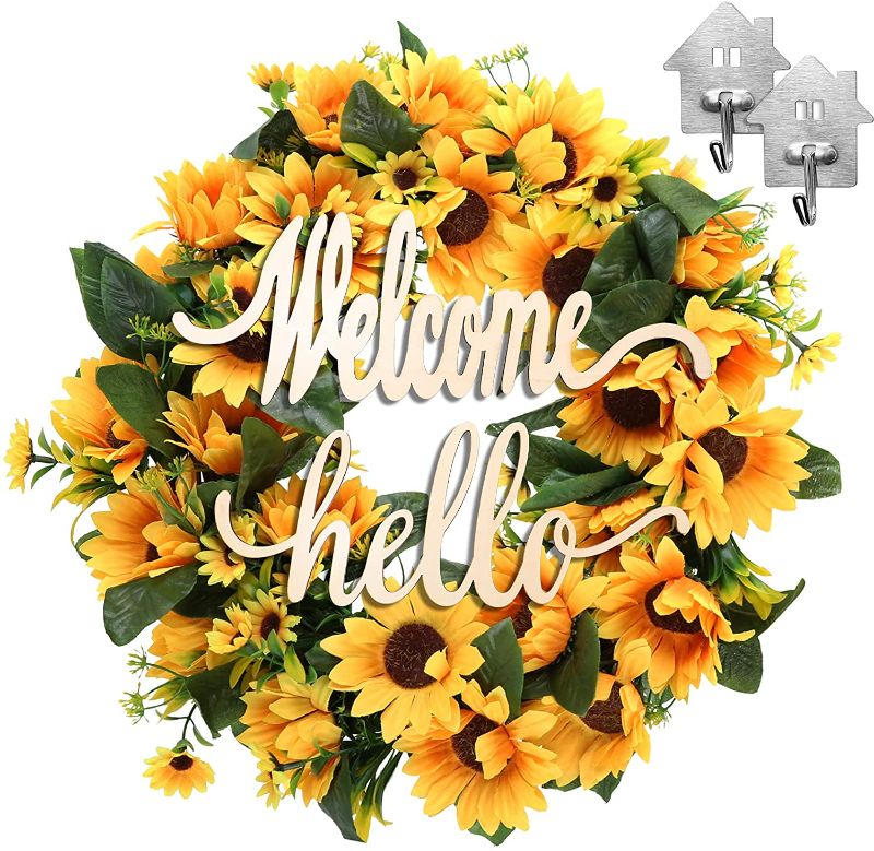 Photo 1 of 20" Sunflower Wreath for Front Door Clearance Decor Farmhouse Summer Wall Home & Party Festivals Decoration