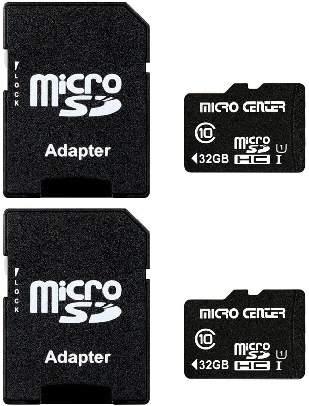 Photo 1 of Micro Center 32GB Class 10 Micro SDHC Flash Memory Card with Adapter for Mobile Device Storage Phone, Tablet, Drone & Full HD Video Recording - 80MB/s UHS-I, C10, U1 (2 Pack)