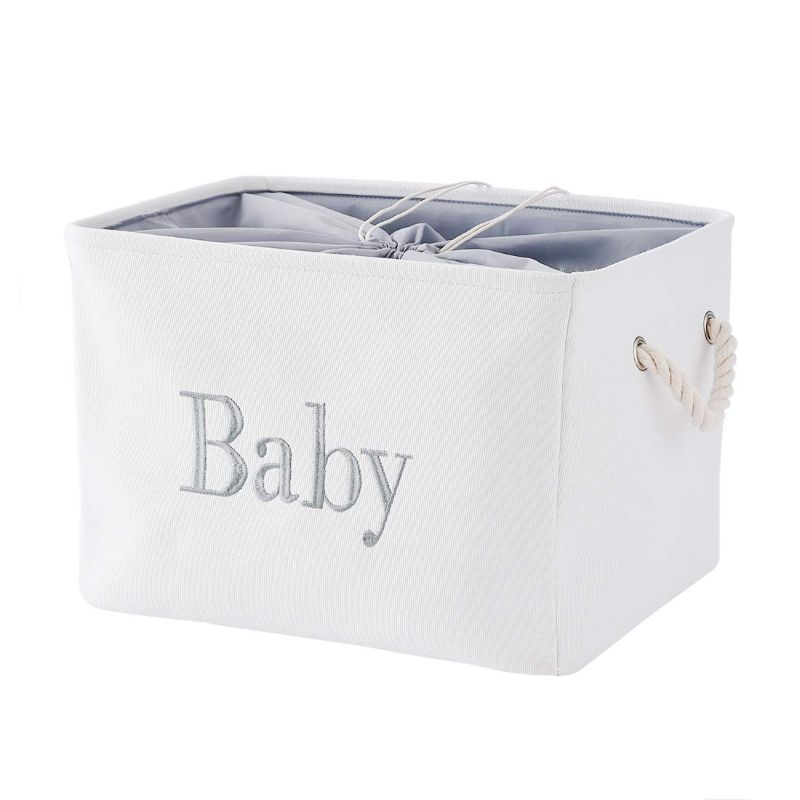 Photo 1 of INough Storage Basket for Nursery, Toys Storage Bins, Empty Large Baby Shower Gift Basket,for Baby Girls or Boys Room,Wipes and Diapers, Storage Box for Nursery/Kids Room (14.2 x 10.2 x 9 Inches)