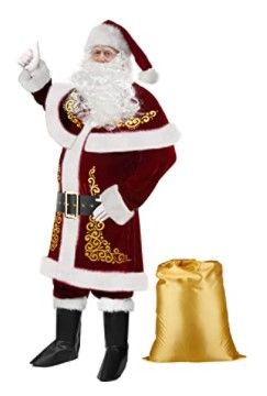 Photo 1 of Christmas Santa Claus Costume Adult Men Deluxe Plush Santa Suit Outfit Beard Set 2XL-3XL