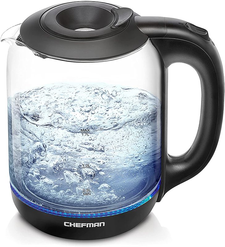 Photo 1 of Chefman 1.7 Liter Electric Kettle With Easy Fill Lid, Cordless With Removable Lid And 360 Swivel Base, LED Indicator Lights