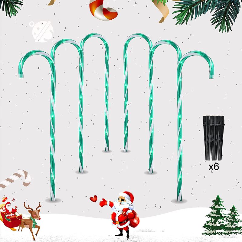 Photo 1 of 26" Christmas Candy Cane Lights Decoration Green & White, 6PCS Pathway Makers Lights for Landscape (Include Stakes)
