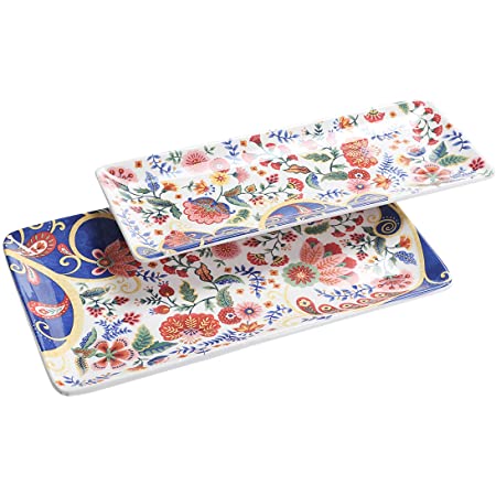 Photo 1 of Bico Tunisian Ceramic 14 inch Rectangular Serving Platter, Set of 2, for Serving Salad, Pasta, Cheese, Ham, Appetizer, Microwave & Dishwasher Safe