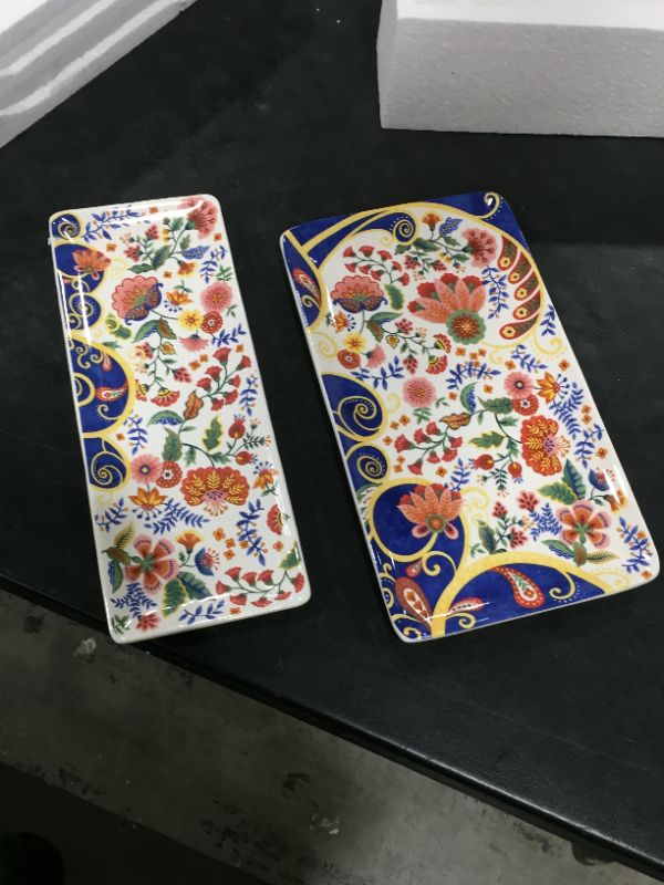 Photo 2 of Bico Tunisian Ceramic 14 inch Rectangular Serving Platter, Set of 2, for Serving Salad, Pasta, Cheese, Ham, Appetizer, Microwave & Dishwasher Safe