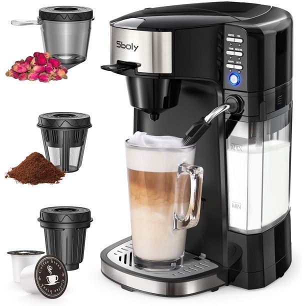 Photo 1 of Sboly 6 In 1 Coffee Machine, Single Serve Coffee, Tea, Latte and Cappuccino Maker, Compatible With K-Cup Pods & Ground Coffee, Compact Coffee Brewer with Dishwasher Safe Milk Frother