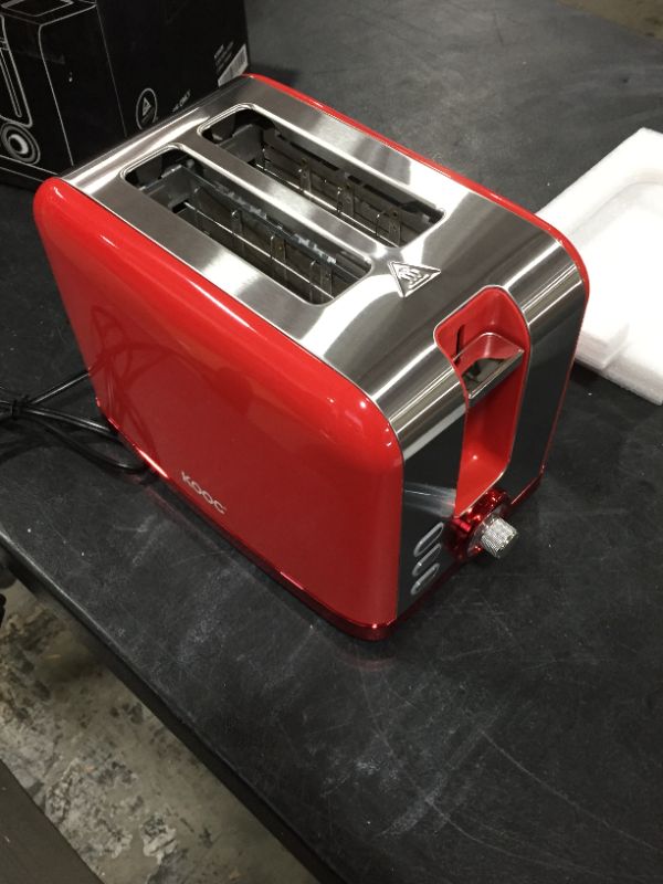 Photo 2 of KOOC Toaster 2 Slice with Warm Rack, Retro Stainless Steel, 1.5" Extra-Wide Slot for Evenly Toast, 6 Shade Settings, Bagel/Defrost/Cancel in 1, High Lift Lever, Removable Crumb Tray, Red
