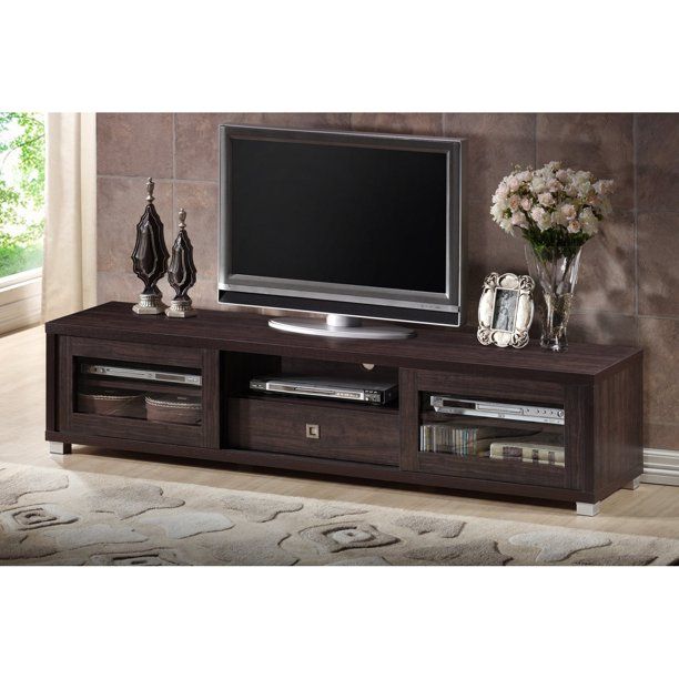 Photo 1 of Baxton Studio Beasley 70 - Inch Dark Brown TV Cabinet with 2 Sliding Doors and Drawer