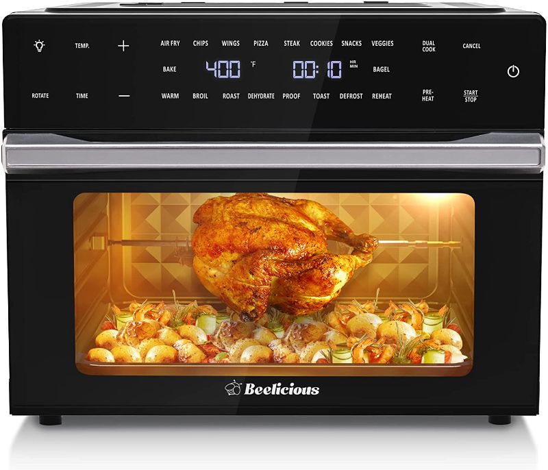 Photo 1 of Beelicious Smart Oven Air Fryer, 32QT Extra Large Toaster Oven Air Fryer Combo with Rotisserie and Dehydrator, Digital Countertop Convection Oven Airfryer Fit 13" Pizza, 6 Accessories, 1800w, Black