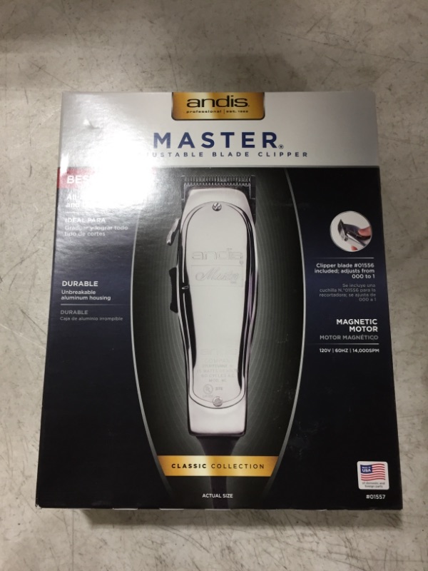 Photo 2 of Andis 01557 Professional Master Adjustable Blade Hair Clipper, Silver, Chrome
