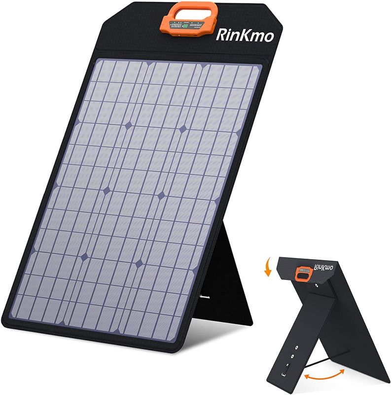 Photo 2 of RINKMO 50W Solar Panel, Portable Solar Panels Battery Charger with Light Strength Sensor, Support 2-4 Parallel to Increase Power(200w Max), IP65 Waterproof, Portable Solar Generator for Camping RV
