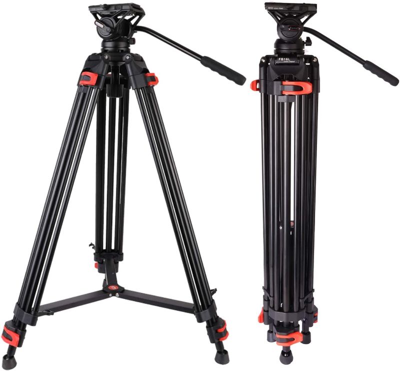 Photo 1 of Video Tripod, Professional Heavy Duty Tripod with Fluid Head Aluminum Twin Tube 74.4 inch, Max Loading 17.6 LBS, for Canon Nikon Sony DSLR Camcorder Camera
