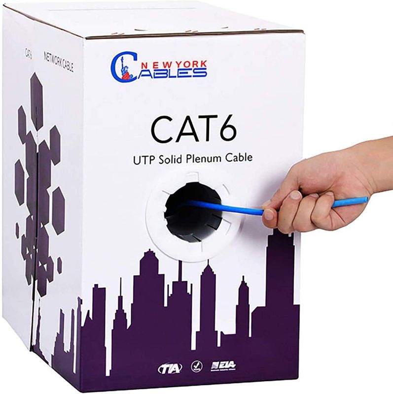 Photo 1 of CAT6 Plenum Cable 1000ft (CMP) | Easy to Pull Quality Tested Plenum Rated Wire | 23AWG Solid Conductor 550MHz, 4Pair 10 GB UTP Internet Cable, Available in Multi Colors (Blue)