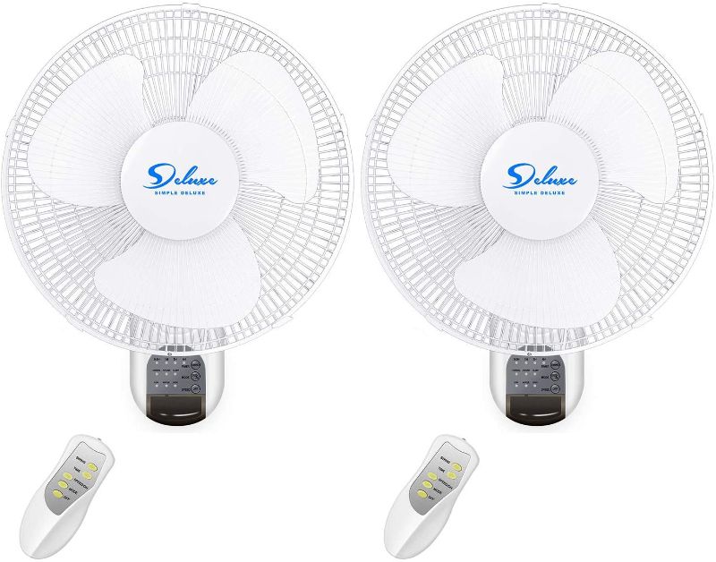 Photo 1 of Simple Deluxe 2 Pack-16 Inch Digital Wall Mount Fan with Remote Control 3 Oscillating Modes, 3 Speed, 72 Inches Power Cord, White, 2 Exhaust
