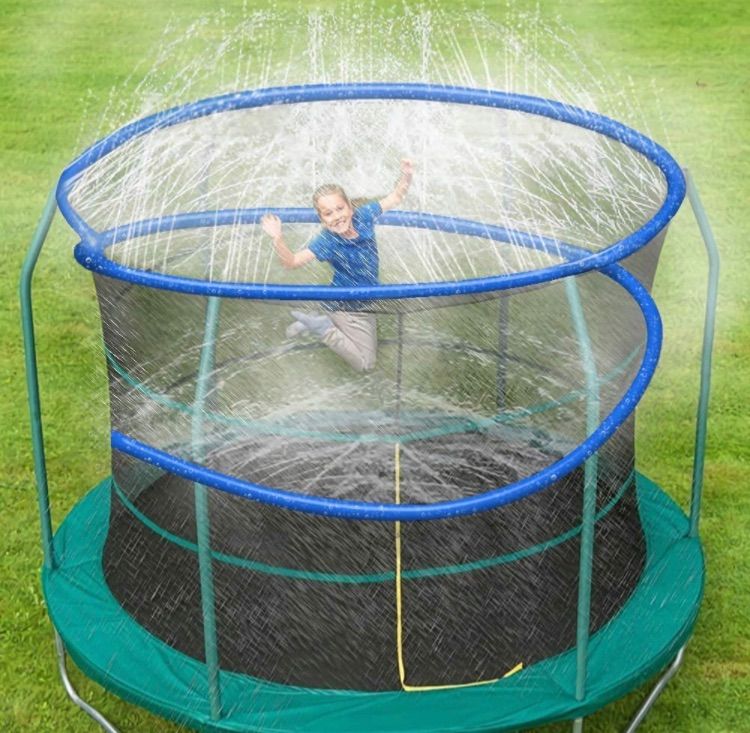 Photo 1 of ARTBECK Trampoline Sprinkler for Kids, Outdoor Trampoline Water Park Sprinklers for Boys Girls, Trampoline Accessories for Summer Fun Backyard Water Play Games 39ft
