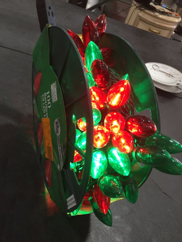 Photo 1 of 100-Light Smooth LED C9 Super Bright Red and Green Lights Christmas Lights on Spool
