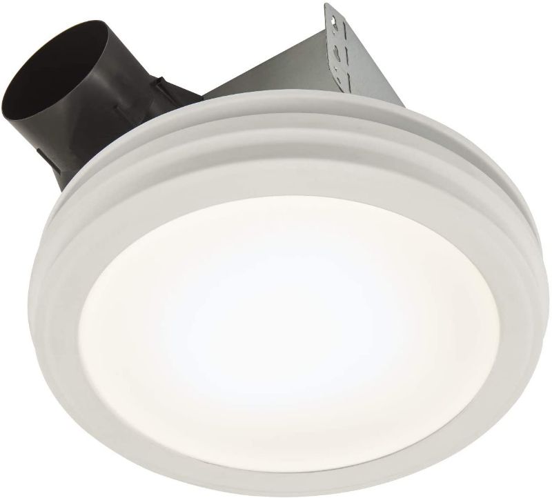 Photo 1 of Broan-NuTone AER110SLW Roomside Humidity Sensing Exhaust Round Flat Panel LED Light, White, Energy Star Certified, 110 CFM, 1.5 Sones Bath Fan
