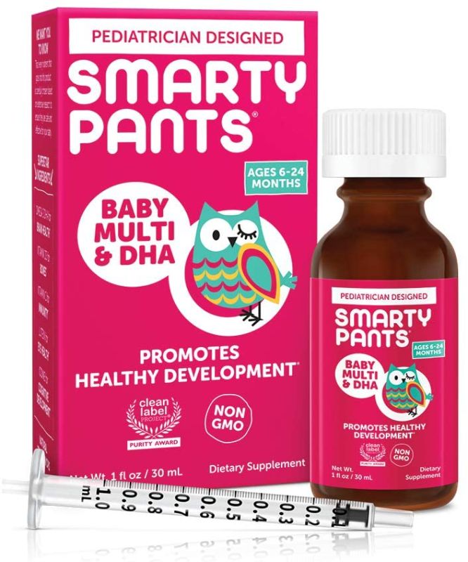 Photo 1 of SmartyPants Baby Multi & DHA Liquid Multivitamin: Vitamin C, D3, E, Gluten Free, Choline, Lutein, for Infants 6-24 Months, Immune Support, Includes Syringe, Natural Fruit Flavor (30 Day Supply)--- exp dec-16-2021
