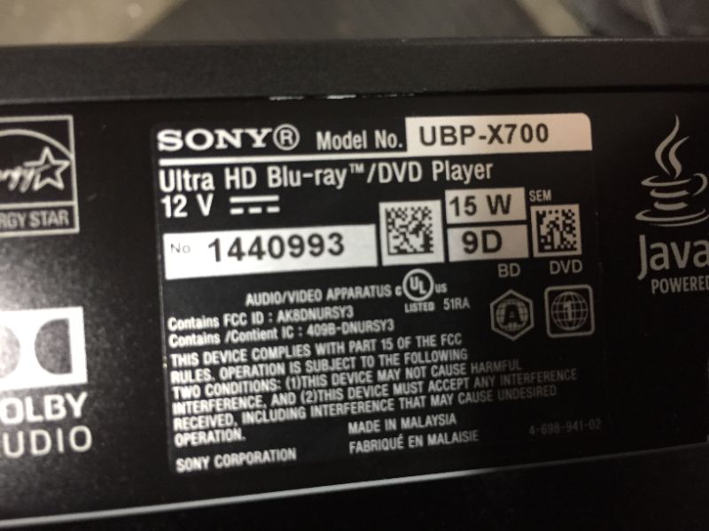 Photo 2 of Sony UBP-X700 4K Ultra HD Home Theater Streaming Blu-Ray Player