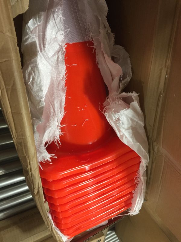 Photo 2 of 10 Pack 28" Traffic Cones Plastic Road Cone PVC Safety Road Parking Cones Weighted Hazard Cones Construction Cones for Traffic Fluorescent Orange w/4" w/6" Reflective Strips Collar
