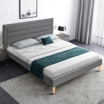 Photo 1 of KINGSOQueen Size Bed Frame, Modern Upholstered Platform Bed Frame with Adjustable Headboard, No Box Spring Needed