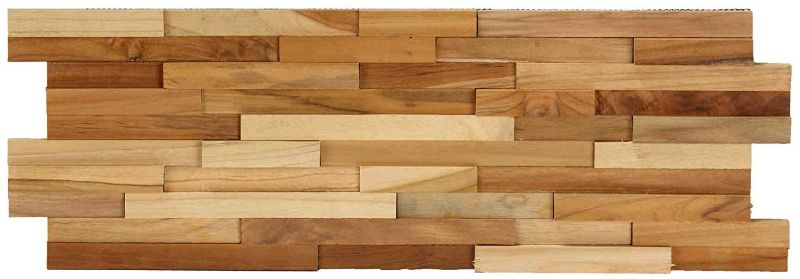 Photo 1 of Bare Decor EZ-Wall 3D Mosaic Tile in Solid Teak Wood, Set of 10 Natural Finish Tiles
