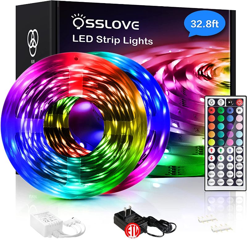 Photo 1 of 32.8ft Led Strip Lights, OSSLOVE 5050 RGB LEDs Color Changing Light Strips, Led Lights for Bedroom, Home Decoration, with IR Remote Control, DIY Mode, ETL Listed Adapter(2 Rolls of 16.4ft)
