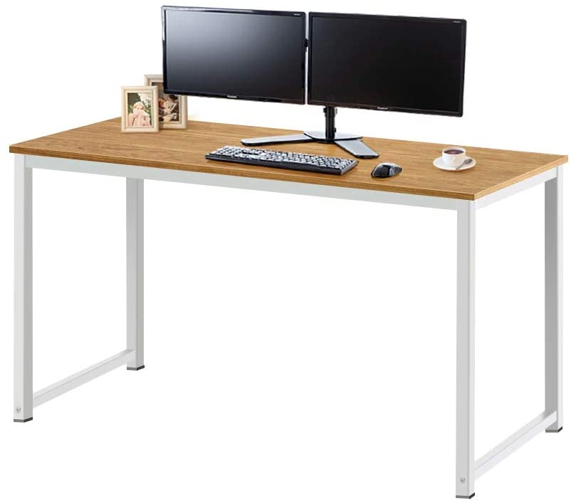 Photo 1 of AZL1 Life Concept Modern Studio Collection Soho Computer Office Desk Simple Study Table Sturdy Writing Desk Workstation for Home Office 55 Inch Walnut and White Metal Frame
