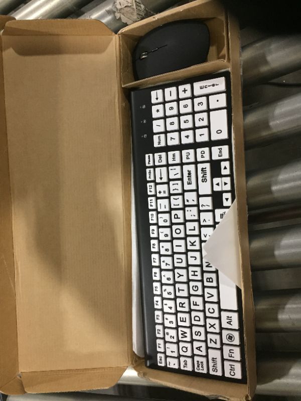 Photo 1 of Wireless Large Print Full Size Computer Keyboard | High Contrast Black & White Keys | Soft Buttons for Quiet Typing... Mouse included...
