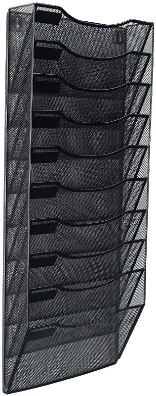 Photo 1 of Klickpick Office 10 Sections Hanging Files Wall Mounted Metal Mesh Document File Organizer Magazine Holder Rack Organizer Racks Multipurpose Use to Display Files, Magazine, Newspapers- Black