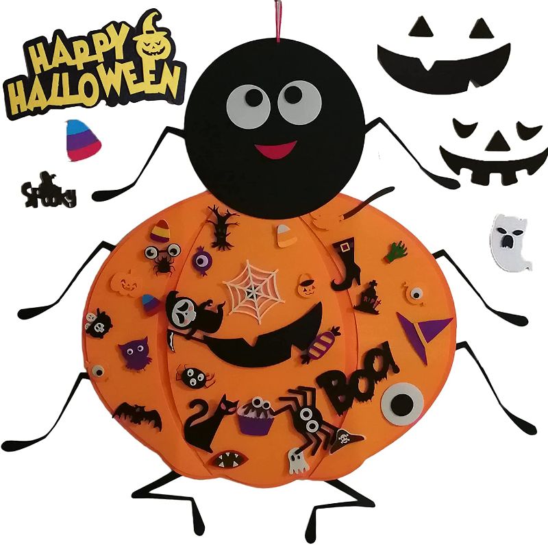 Photo 1 of Halloween DIY Spider Pumpkin Felt Set, 2021 Halloween Decorations Wall Hanging Felt with 43 PCS Ornaments Craft Kits for Home Party Supplies Hallowmas Gift