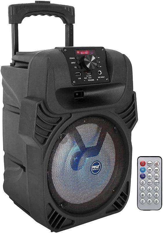 Photo 1 of 400W Portable Bluetooth PA Loudspeaker - 8” Subwoofer System, 4 Ohm/55-20kHz, USB/MP3/FM Radio/ ¼ Mic Inputs, Multi-Color LED Lights, Built-in Rechargeable Battery w/ Remote Control - Pyle PPHP844B