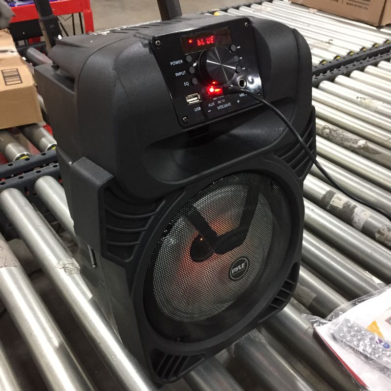 Photo 1 of 400W Portable Bluetooth PA Loudspeaker - 8” Subwoofer System, 4 Ohm/55-20kHz, USB/MP3/FM Radio/ ¼ Mic Inputs, Multi-Color LED Lights, Built-in Rechargeable Battery w/ Remote Control - Pyle PPHP844B