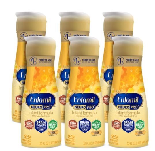 Photo 1 of Enfamil NeuroPro Baby Formula, Triple Prebiotic Immune Blend with 2'FL HMO & Expert Recommended Omega-3 DHA, Inspired by Breast Milk, Non-GMO, Ready-to-Use Liquid, 32 Fl Oz (Pack of 6)