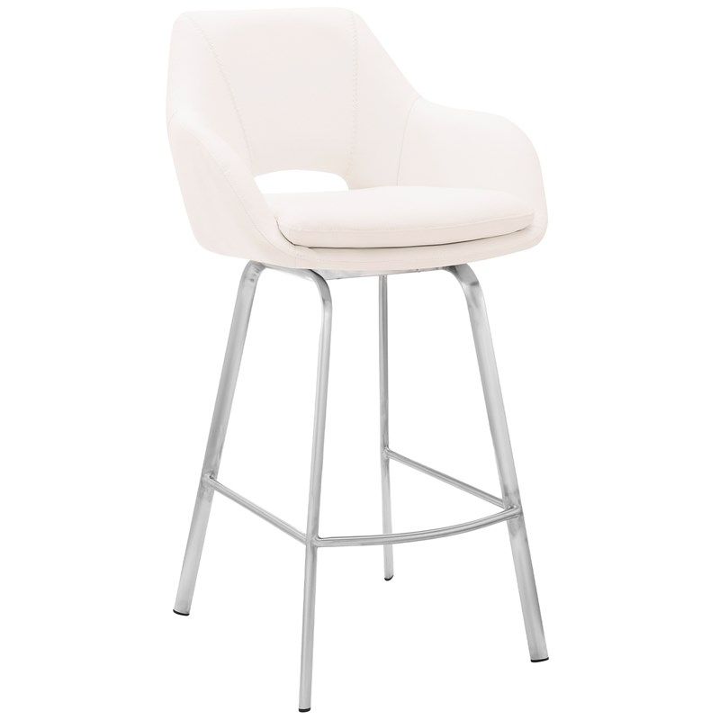 Photo 1 of Aura White Faux Leather and Brushed Stainless Steel 26" Counter Stool
