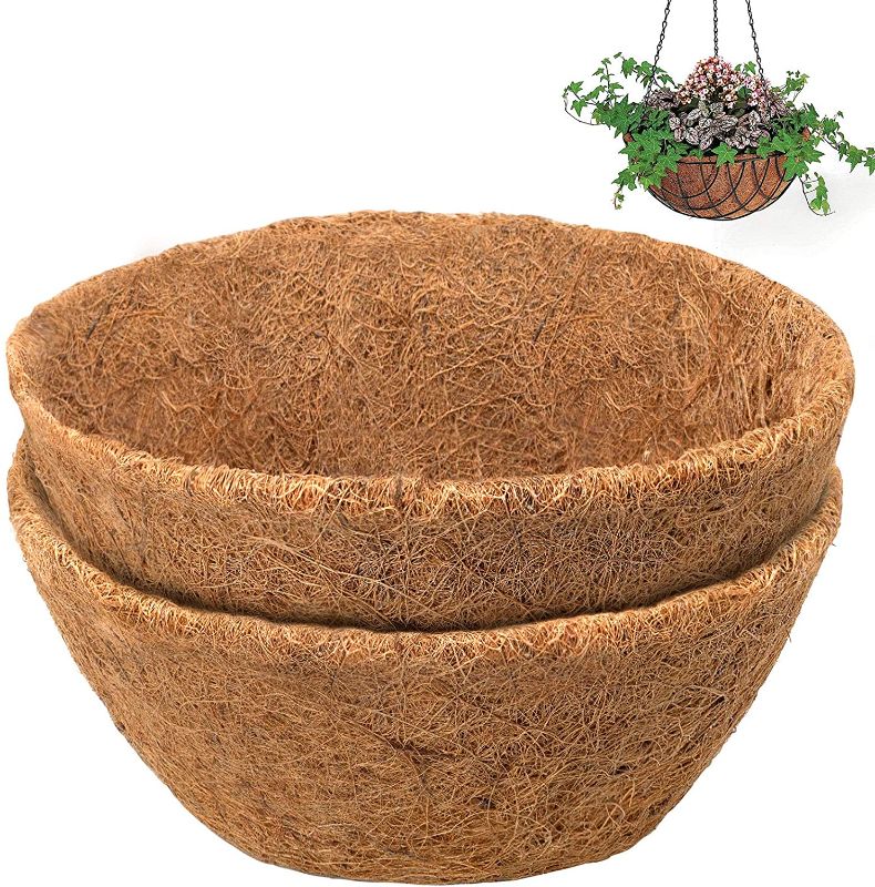 Photo 1 of COSYLAND 4PCS 14 inch Round Coco Liners for Hanging Basket Coconut Fiber Planter Inserts Replacement Liner for Garden Flower Pot
