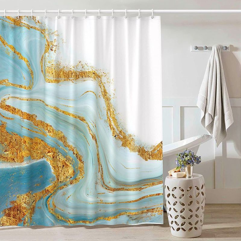 Photo 1 of BTTN Marble Shower Curtain Teal Blue Shower Curtain Sets with 12 Hooks for Bathroom with , Unique 3D Printing?Waterproof Shower Curtain Heavy Weighted (72x72 inch)
