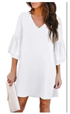 Photo 1 of BELONGSCI Women's Dress Sweet & Cute V-Neck Bell Sleeve Shift Dress Mini Dress. Medium.
