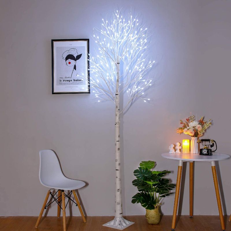 Photo 1 of Brightdeco Lighted Birch Tree 8FT 160 LED Artificial Tree for Indoor Use Great Décor for Home Bedroom Thanksgiving Christmas Easter Wedding Party White
