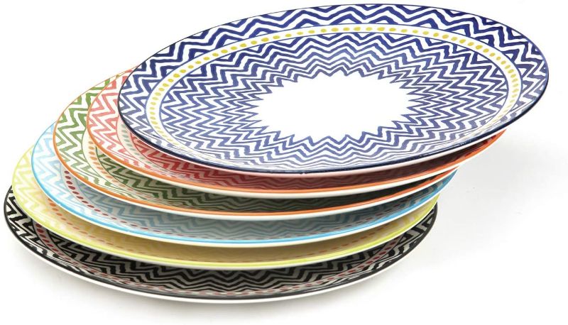 Photo 1 of 10.3 Inch Porcelain Plates Set for Dinner Pasta, Salad, Christmas gifts - 6 Pack Assorted Colors
