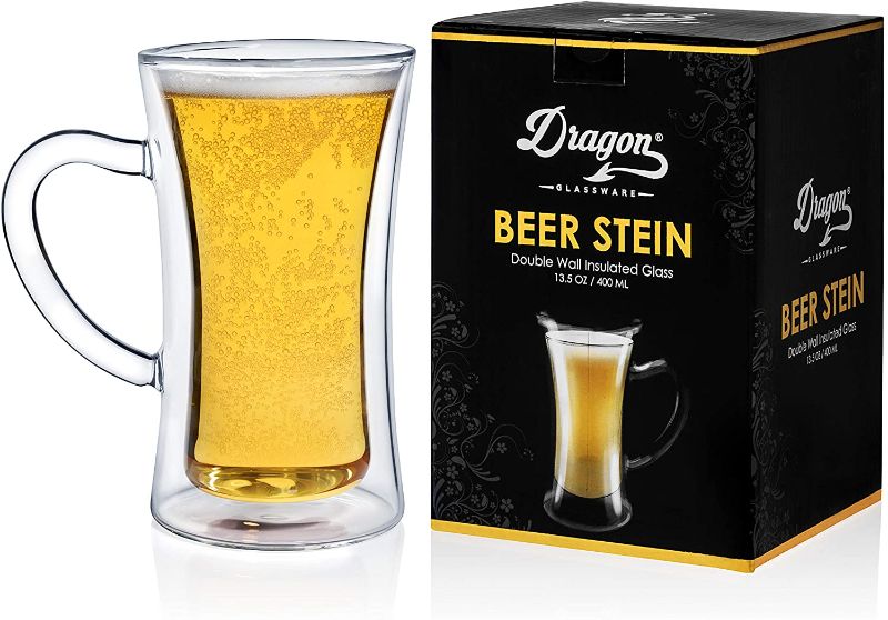 Photo 1 of 
Dragon Glassware Beer Mug, Insulating Double Walled Lead-Free Crystal Clear Glass, Comes in Luxury Gift Packaging, 13.5-Ounce
