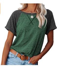 Photo 1 of Women's Casual Crewneck Tshirt Raglan Short Sleeve Shirts Color Block Tops Summer XXL
